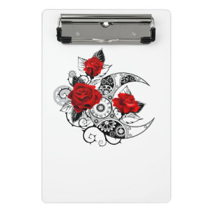 Mechanischer Halbmond mit roten Rosen Mini Klemmbrett