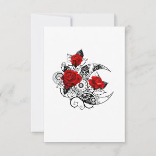 Mechanischer Halbmond mit roten Rosen Mitteilungskarte