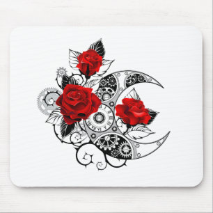 Mechanischer Halbmond mit roten Rosen Mousepad