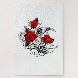 Mechanischer Halbmond mit roten Rosen Puzzle