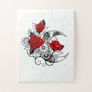 Mechanischer Halbmond mit roten Rosen Puzzle