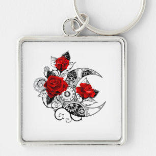 Mechanischer Halbmond mit roten Rosen Schlüsselanhänger