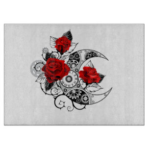 Mechanischer Halbmond mit roten Rosen Schneidebrett