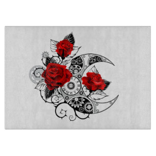 Mechanischer Halbmond mit roten Rosen Schneidebrett