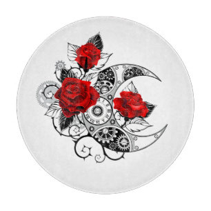 Mechanischer Halbmond mit roten Rosen Schneidebrett