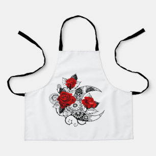 Mechanischer Halbmond mit roten Rosen Schürze