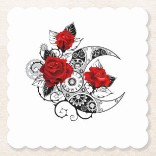 Mechanischer Halbmond mit roten Rosen Untersetzer