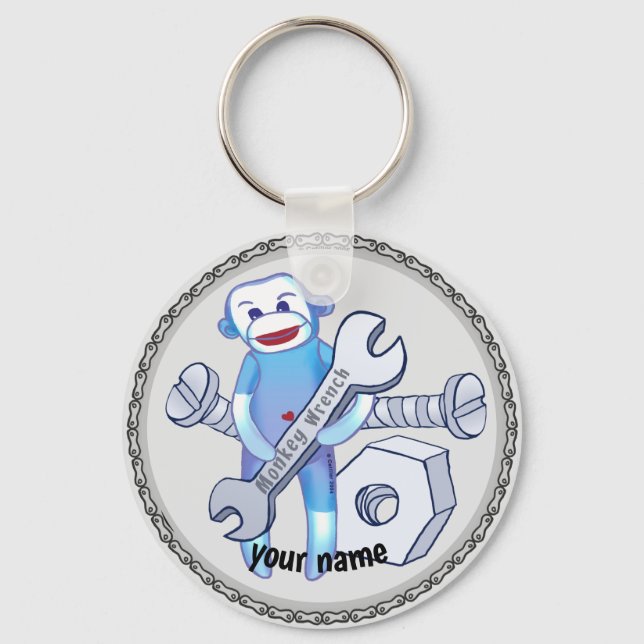 Mechanischer Schlüsselanhänger Sock Monkey (Vorderseite)