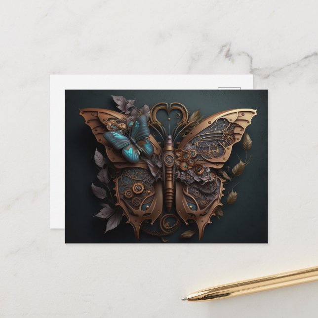 Mechanischer Steampunk-Schmetterling Postkarte (Vorderseite/Rückseite Beispiel)