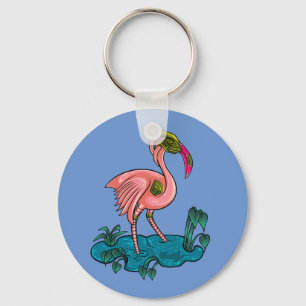Mechanischer Vogel, rosa Flamingo Mecha Robot Schlüsselanhänger