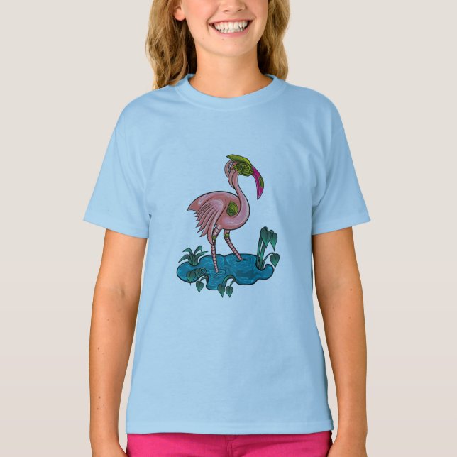 Mechanischer Vogel, rosa Flamingo Mecha Robot T-Shirt (Vorderseite)
