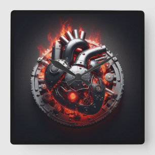 Mechanisches Brennherz Quadratische Wanduhr