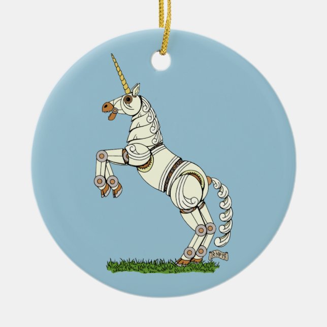Mechanisches Einhorn Keramik Ornament (Vorne)