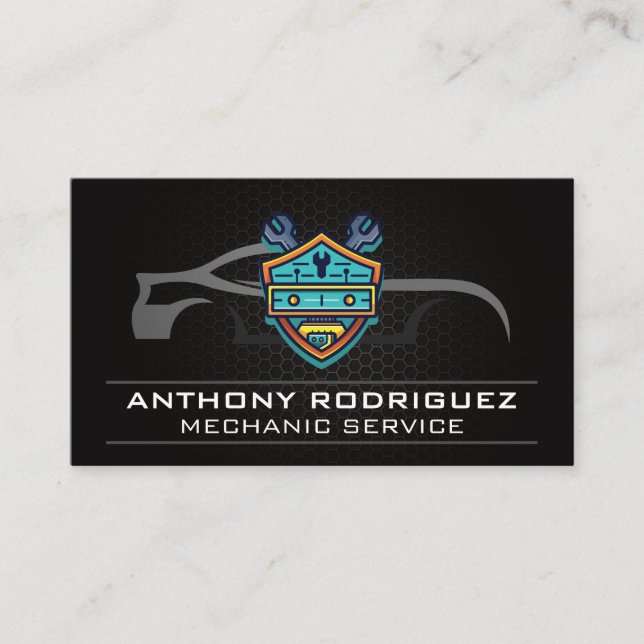 Mechanisches Garage-Logo | Sportwagen-Grafik Visitenkarte (Vorderseite)