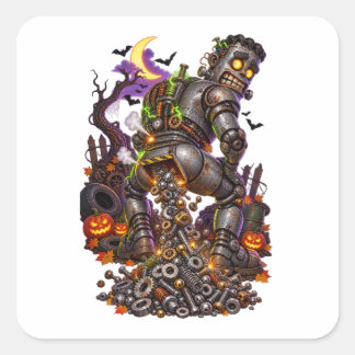 Mechanisches Halloween-Monster, das Nüsse und Schr Quadratischer Aufkleber