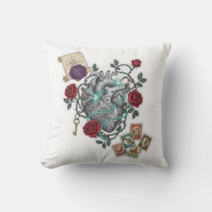 Mechanisches Herz mit Rosen – Vintage-Surreal-Kuns Kissen
