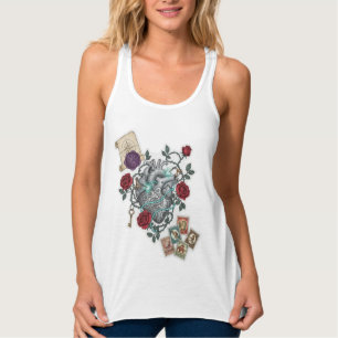 Mechanisches Herz mit Rosen – Vintage-Surreal-Kuns Tank Top