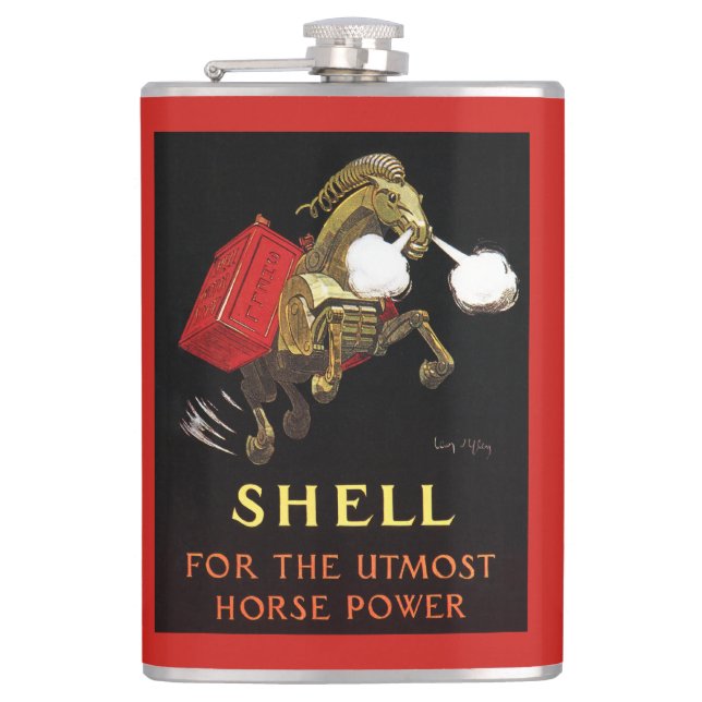 Mechanisches Pferd mit Shell Oil Flachmann (Vorderseite)