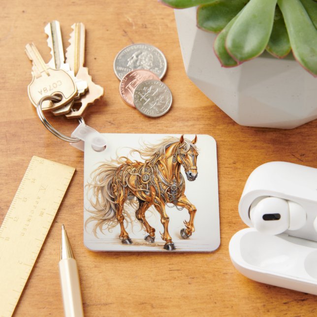 Mechanisches Steampunk Horse Gold Silver Schlüsselanhänger (Schreibtisch)