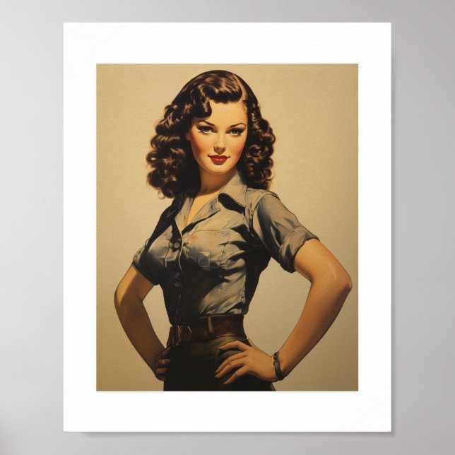 Mechanisches Vintages Pinup Girl des Zweiten Weltk Poster (Vorne)