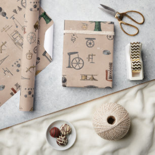 Mechanisches wissenschaftliches Muster für antikes Geschenkpapier