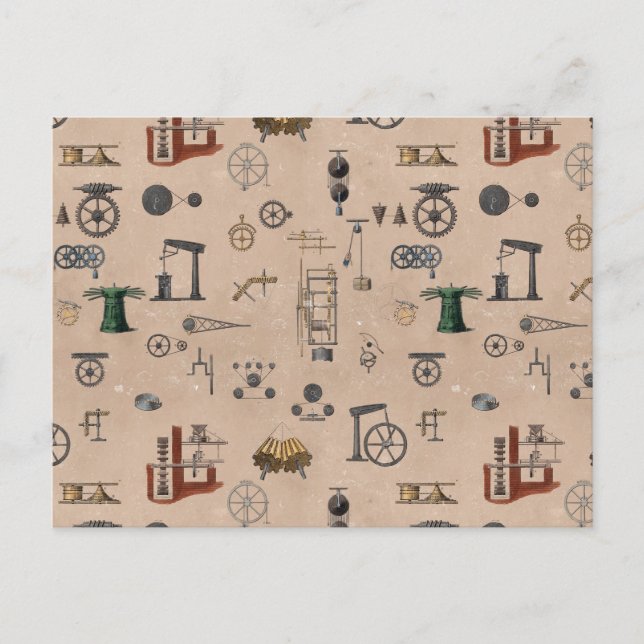 Mechanisches wissenschaftliches Muster für antikes Postkarte (Vorderseite)