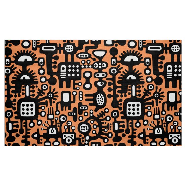 Mechanoid World - B&W mit Orange f79256 Stoff (Fat Quarter (45,7 x 55,9 cm))