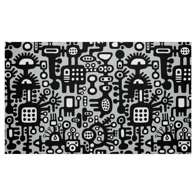 Mechanoid World - Schwarz und Weiß mit Grau c6cbcc Stoff (Fat Quarter (45,7 x 55,9 cm))