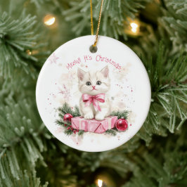 MeChristmas Kitten Pink Keramik Ornament