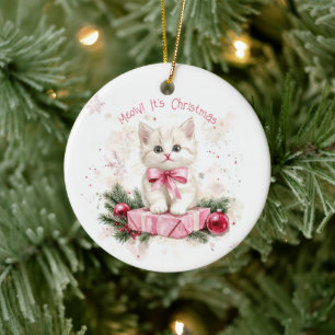 MeChristmas Kitten Pink Keramik Ornament