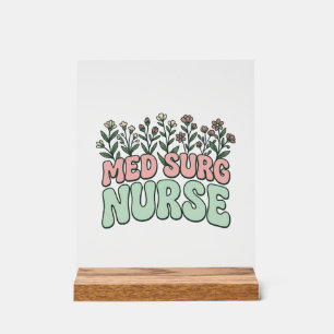 Med-Chirurg-Krankenschwester Floral Vintage Vektor Acrylschild