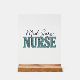 Med-Chirurg-Krankenschwester Florales Vintage-Grav Acrylschild
