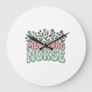 Med-Chirurg-Schwester Florales Vintage-Vektor-Desi Große Wanduhr
