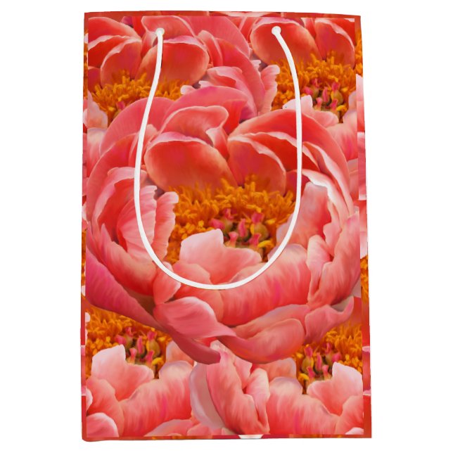 Med Gift Bag Coral Peonies Mittlere Geschenktüte (Vorderseite)
