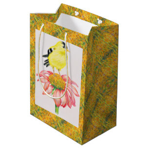 Med Gift Bag Goldfinch on Coneflower Mittlere Geschenktüte