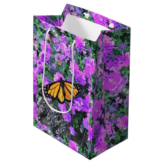Med Gift Bag Monarch über Aster Mittlere Geschenktüte (Vorderseite Schrägansicht)