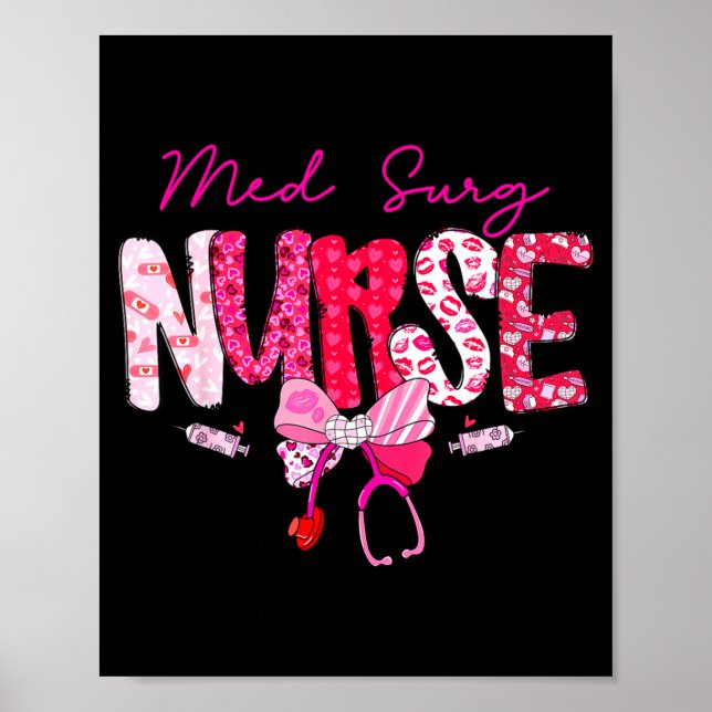 Med Surg Nurse Valentine's Day Stethoscope Coquett Poster (Vorne)