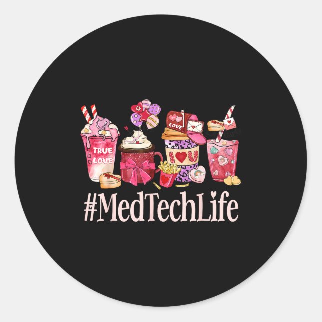 Med Tech Women Coffee Lovers Funny Valentine's Day Runder Aufkleber (Vorderseite)