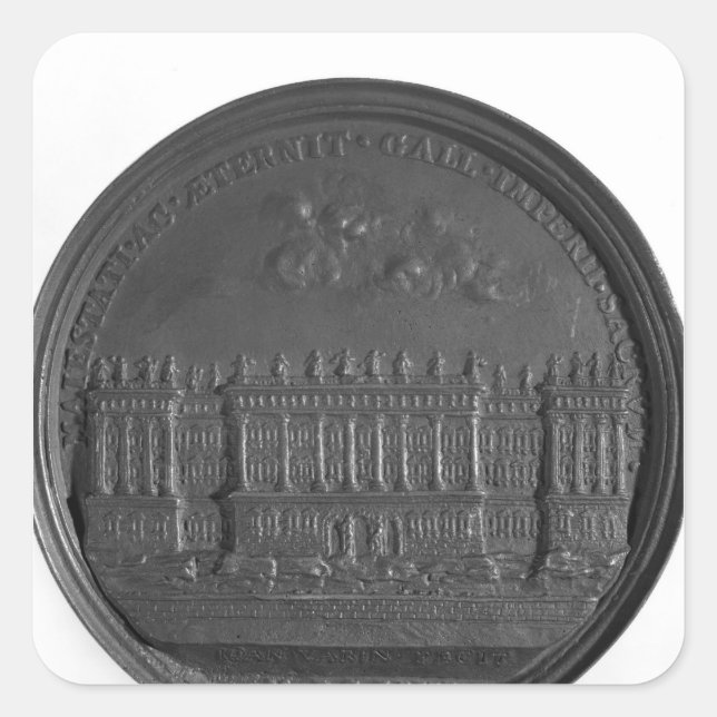 Medaille mit Berninis Design für den Louvre Quadratischer Aufkleber (Vorderseite)