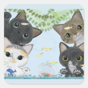 Medaka Cats Quadratischer Aufkleber