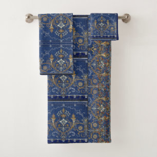 Medallien, Motifs Blue Gold Viktorianisch Silber Badhandtuch Set
