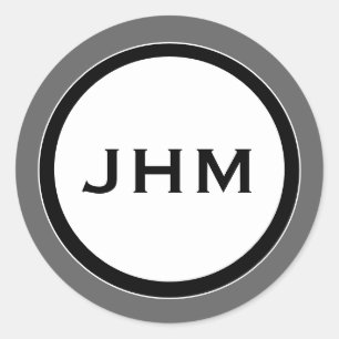 Medallion aus Grau-Schwarz-Weiß-Monogramm mit Name Runder Aufkleber