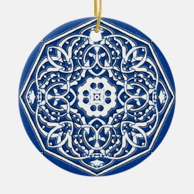 Medallion in persischem Fliesenmuster - Blau und W Keramik Ornament (Vorne)