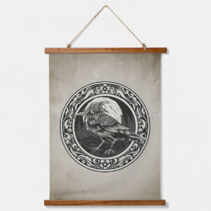 Medallion-Logo "Watercolor Raven Black Bird Nature Wandteppich Mit Holzrahmen