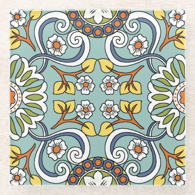 Medallion Türkisches Vintages Muster Glasuntersetzer (Vorderseite)