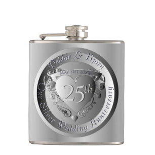 Medallion zum 25. Jahrestag der Silberhochzeit Flachmann