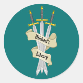 Medeival-Schwert aus der Bibliothek Runder Aufkleber