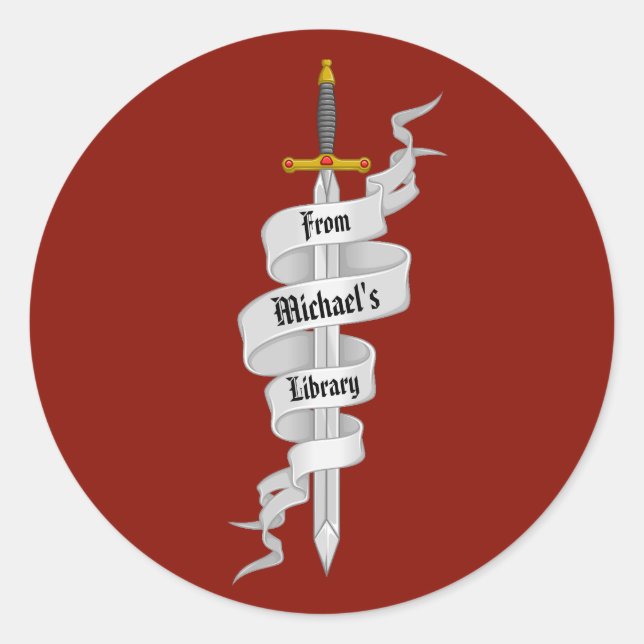 Medeival-Schwert aus der Bibliothek Runder Aufkleber (Vorderseite)