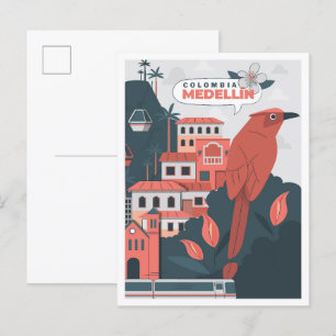 Medellin Colombia Art Vintage Travel Illustration Postkarte
