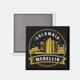 Medellin Colombia Cityscape Gold Magnet